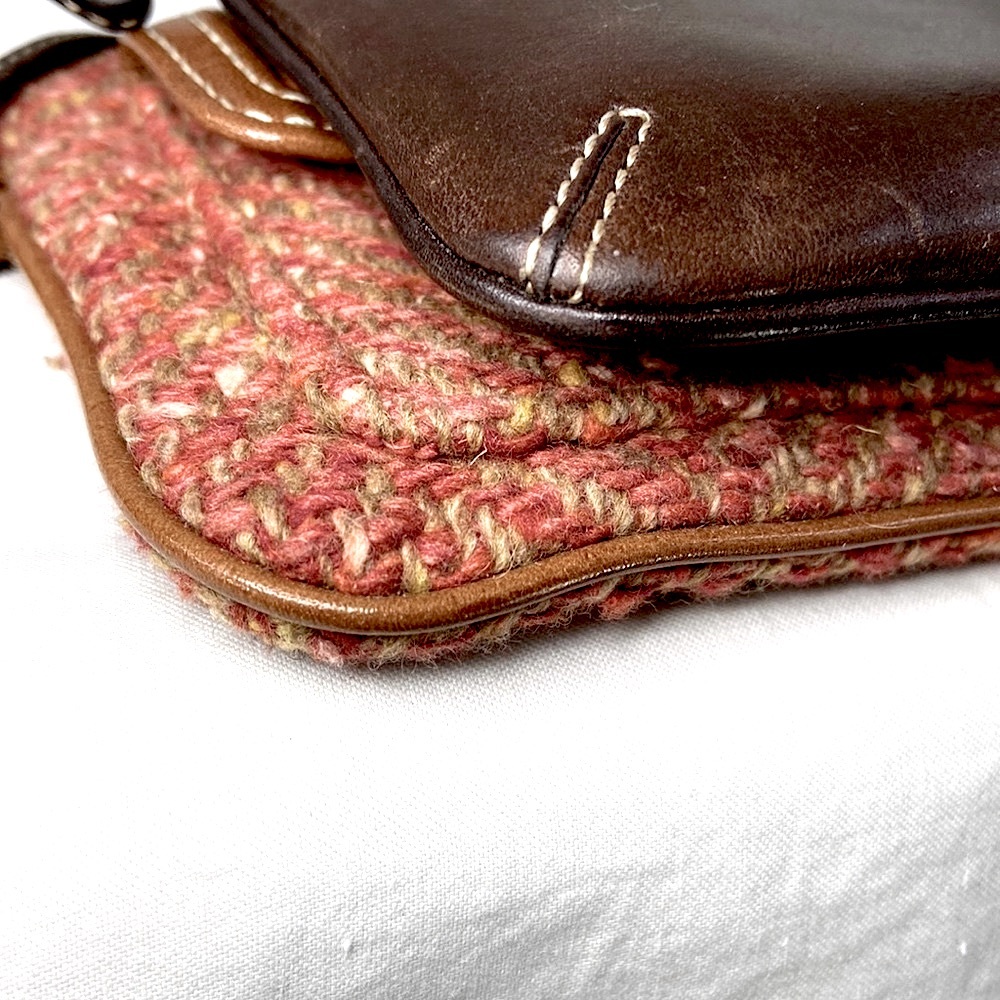Coach 2 Scary Herringbone Hampton F40792 Wool Tweed Leather & Leather Wristlet - Picture 12 of 16